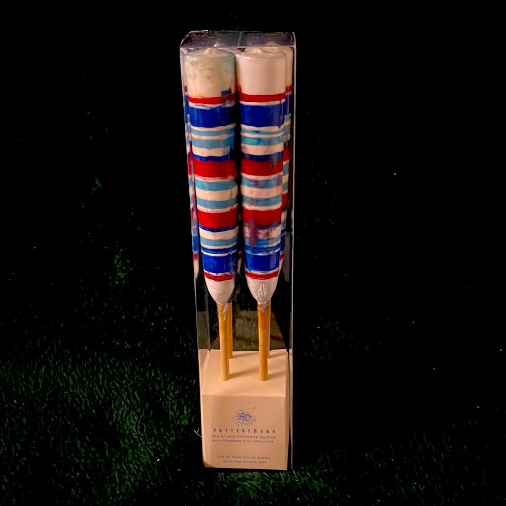Pottery Barn 4th of July Citronella Torches  4ct Burn time 2hrs each.